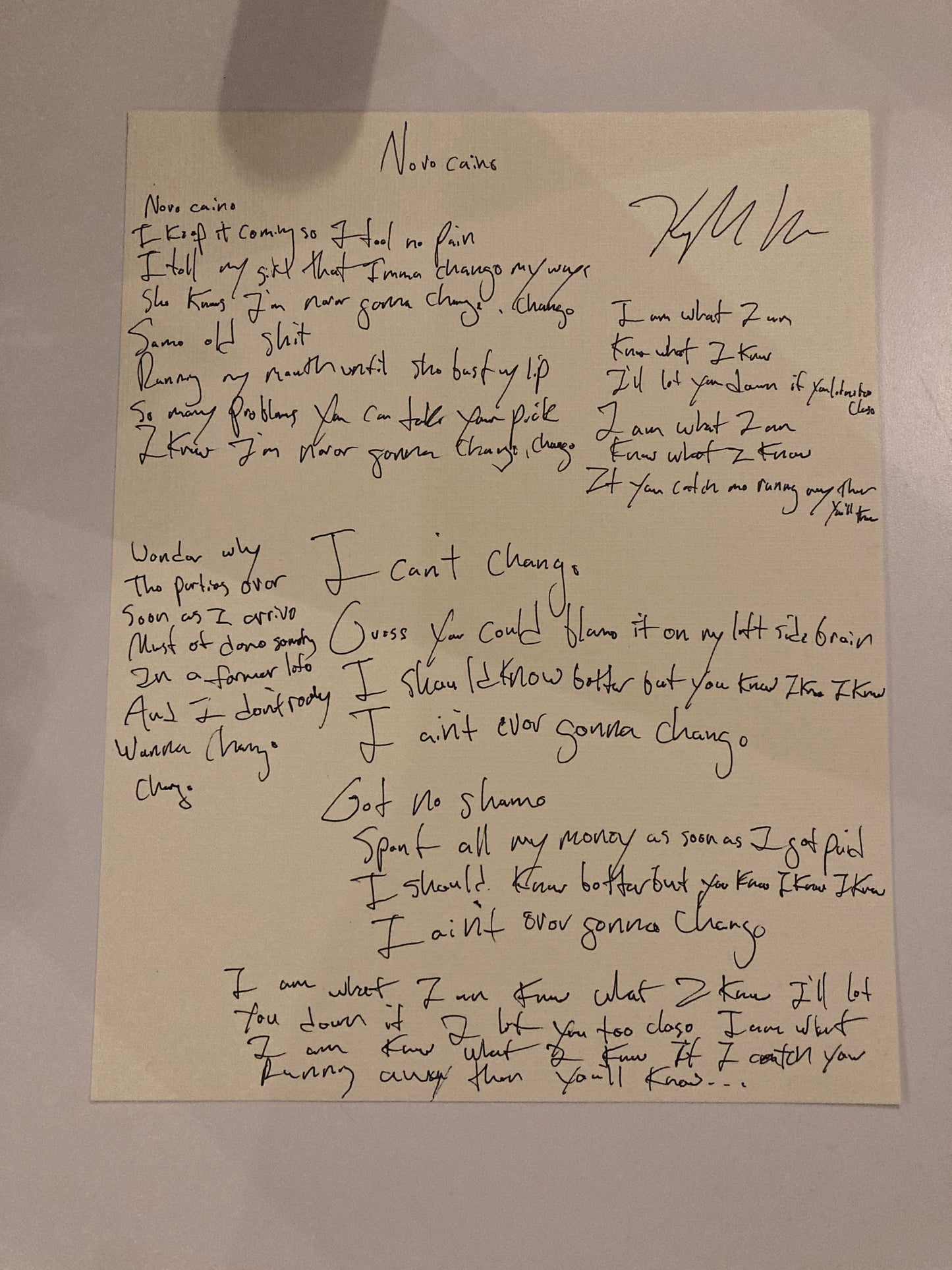Hand Written Lyric Sheet